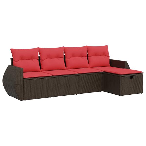 Grote foto vidaxl 5 delige loungeset met kussens poly rattan bruin tuin en terras tuinmeubelen