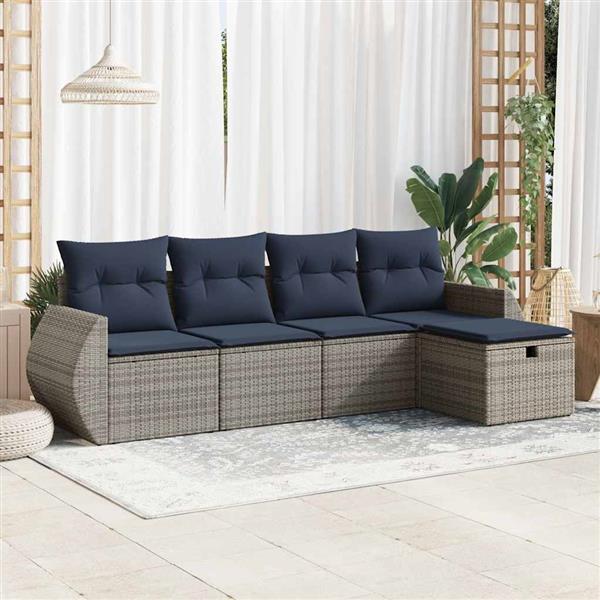 Grote foto vidaxl 5 delige loungeset met kussens poly rattan grijs tuin en terras tuinmeubelen