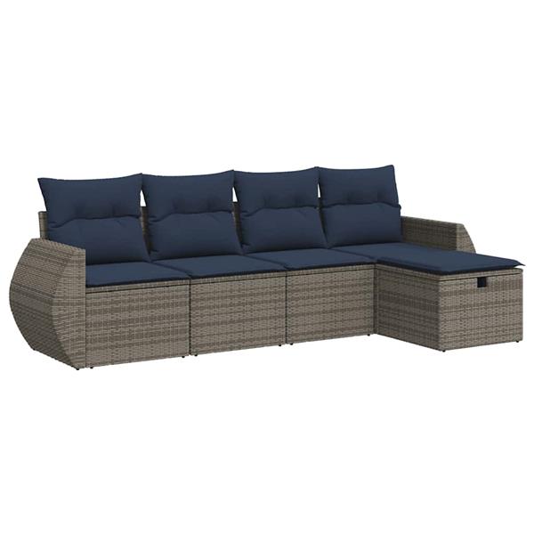 Grote foto vidaxl 5 delige loungeset met kussens poly rattan grijs tuin en terras tuinmeubelen