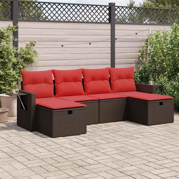 Grote foto vidaxl 6 delige loungeset met kussens poly rattan bruin tuin en terras tuinmeubelen