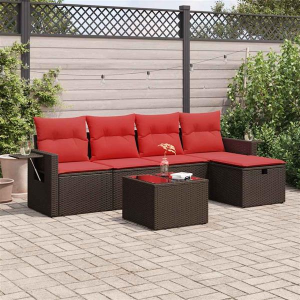 Grote foto vidaxl 6 delige loungeset met kussens poly rattan bruin tuin en terras tuinmeubelen