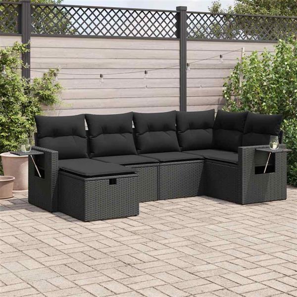 Grote foto vidaxl 6 delige loungeset met kussens poly rattan zwart tuin en terras tuinmeubelen