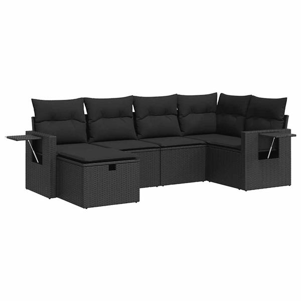 Grote foto vidaxl 6 delige loungeset met kussens poly rattan zwart tuin en terras tuinmeubelen