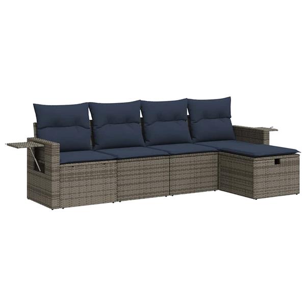 Grote foto vidaxl 5 delige loungeset met kussens poly rattan grijs tuin en terras tuinmeubelen