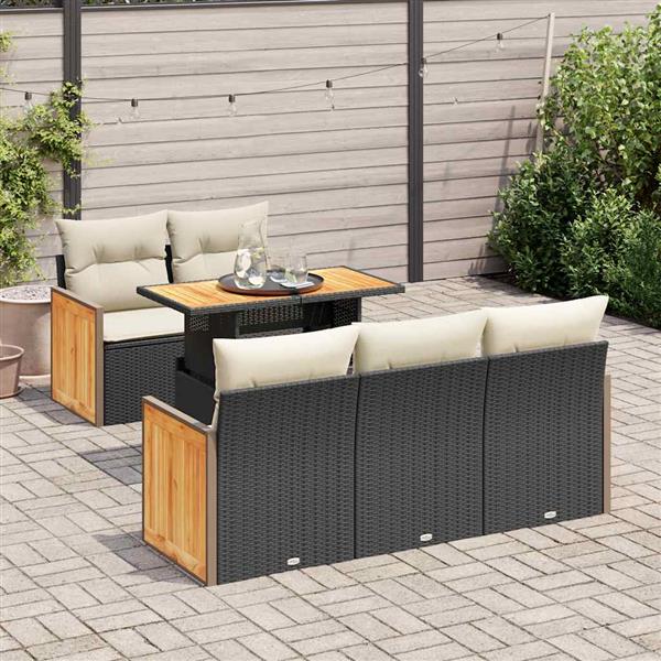 Grote foto vidaxl 6 delige loungeset met kussens poly rattan acacia zwart tuin en terras tuinmeubelen