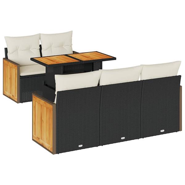 Grote foto vidaxl 6 delige loungeset met kussens poly rattan acacia zwart tuin en terras tuinmeubelen