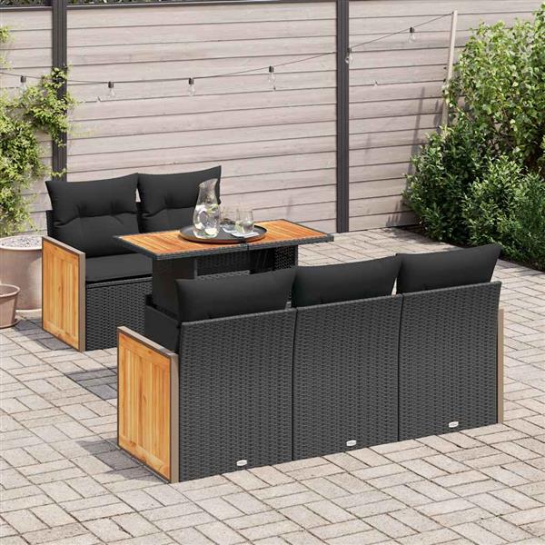 Grote foto vidaxl 6 delige loungeset met kussens poly rattan acacia zwart tuin en terras tuinmeubelen