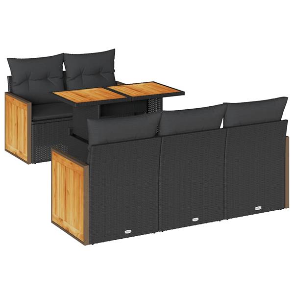 Grote foto vidaxl 6 delige loungeset met kussens poly rattan acacia zwart tuin en terras tuinmeubelen