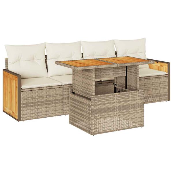 Grote foto vidaxl 5 delige loungeset met kussens poly rattan en acaciahout beige tuin en terras tuinmeubelen