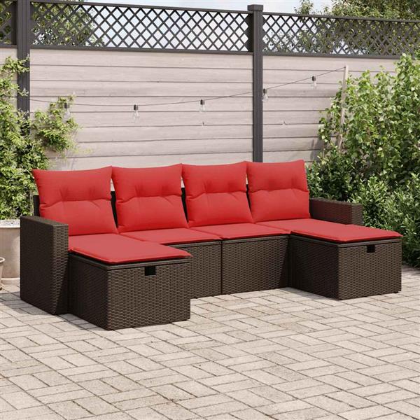 Grote foto vidaxl 6 delige loungeset met kussens poly rattan bruin tuin en terras tuinmeubelen
