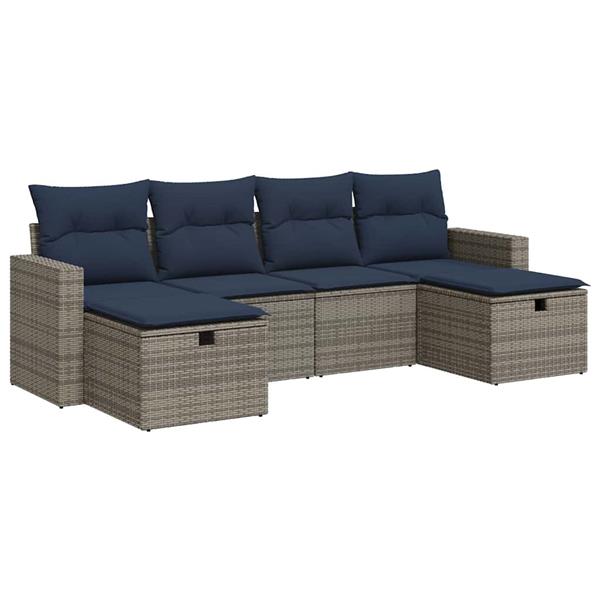 Grote foto vidaxl 6 delige loungeset met kussens poly rattan grijs tuin en terras tuinmeubelen