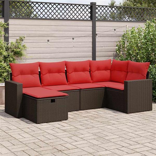 Grote foto vidaxl 6 delige loungeset met kussens poly rattan bruin tuin en terras tuinmeubelen