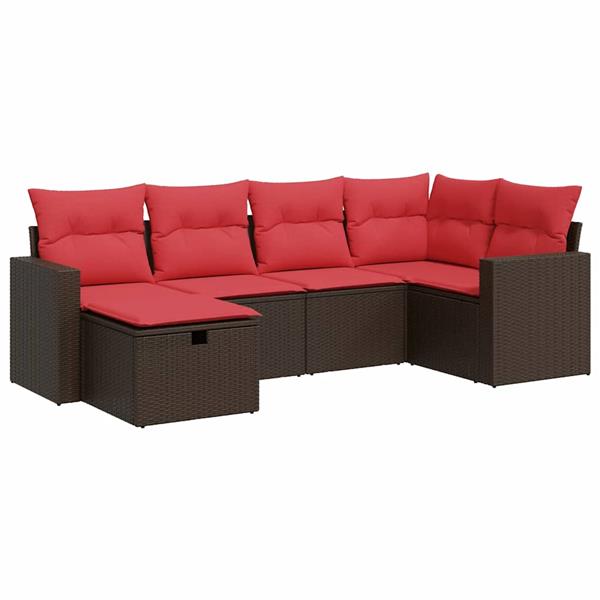 Grote foto vidaxl 6 delige loungeset met kussens poly rattan bruin tuin en terras tuinmeubelen