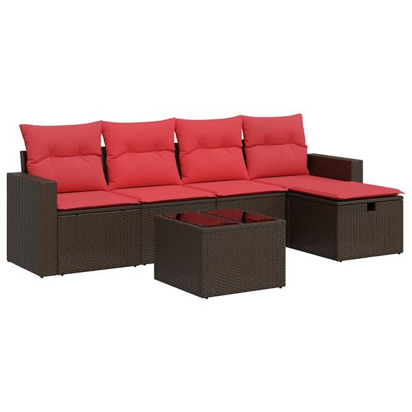 Grote foto vidaxl 6 delige loungeset met kussens poly rattan bruin tuin en terras tuinmeubelen