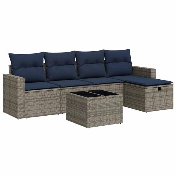 Grote foto vidaxl 6 delige loungeset met kussens poly rattan grijs tuin en terras tuinmeubelen