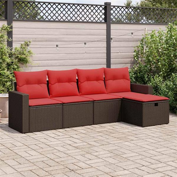 Grote foto vidaxl 5 delige loungeset met kussens poly rattan bruin tuin en terras tuinmeubelen