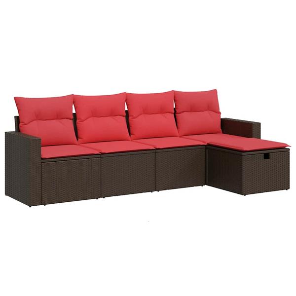 Grote foto vidaxl 5 delige loungeset met kussens poly rattan bruin tuin en terras tuinmeubelen