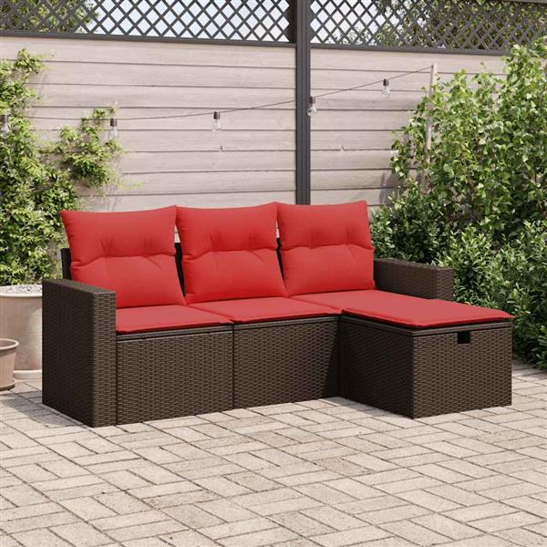 Grote foto vidaxl 4 delige loungeset met kussens poly rattan bruin tuin en terras tuinmeubelen