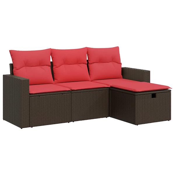 Grote foto vidaxl 4 delige loungeset met kussens poly rattan bruin tuin en terras tuinmeubelen