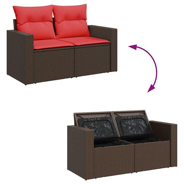 Grote foto vidaxl 4 delige loungeset met kussens poly rattan bruin tuin en terras tuinmeubelen