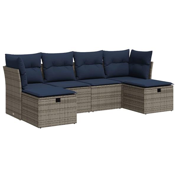 Grote foto vidaxl 6 delige loungeset met kussens poly rattan grijs tuin en terras tuinmeubelen