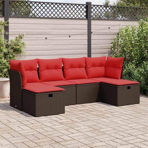 Grote foto vidaxl 6 delige loungeset met kussens poly rattan bruin tuin en terras tuinmeubelen