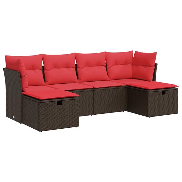 Grote foto vidaxl 6 delige loungeset met kussens poly rattan bruin tuin en terras tuinmeubelen