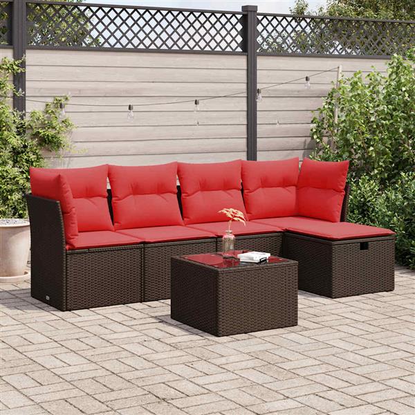 Grote foto vidaxl 6 delige loungeset met kussens poly rattan bruin tuin en terras tuinmeubelen