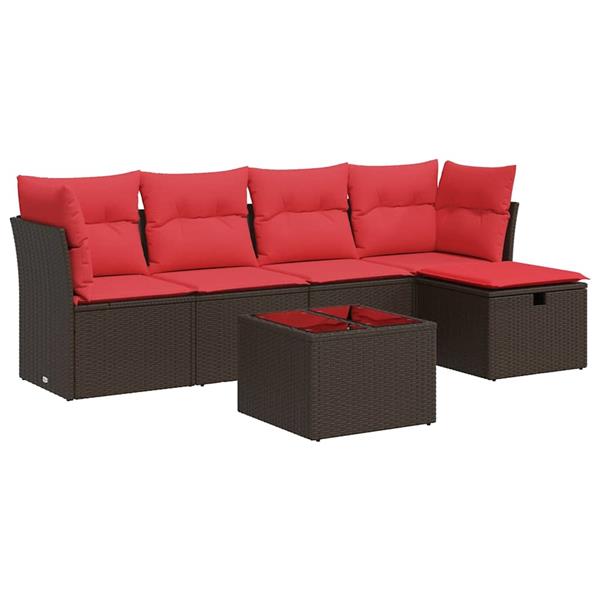 Grote foto vidaxl 6 delige loungeset met kussens poly rattan bruin tuin en terras tuinmeubelen