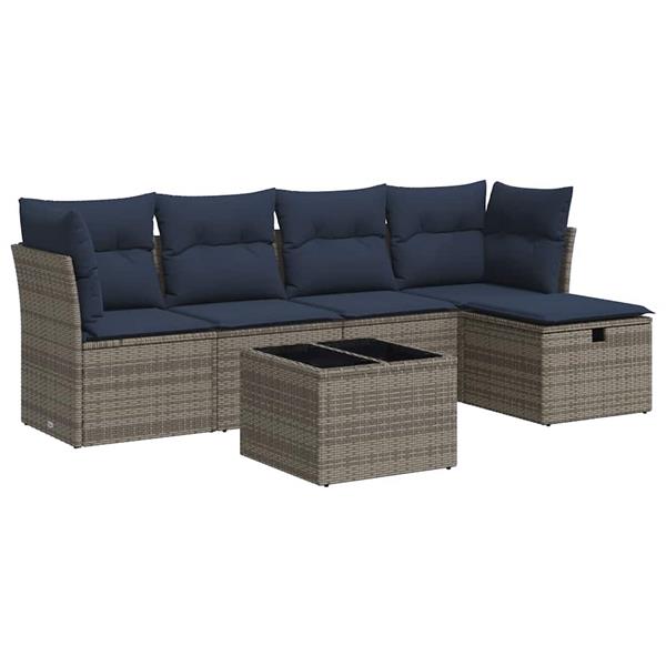 Grote foto vidaxl 6 delige loungeset met kussens poly rattan grijs tuin en terras tuinmeubelen