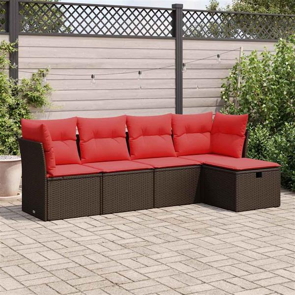 Grote foto vidaxl 5 delige loungeset met kussens poly rattan bruin tuin en terras tuinmeubelen
