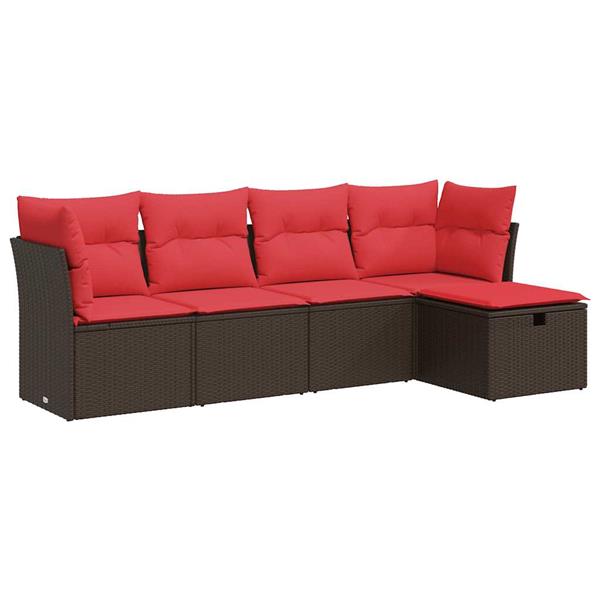 Grote foto vidaxl 5 delige loungeset met kussens poly rattan bruin tuin en terras tuinmeubelen