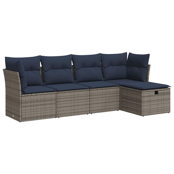 Grote foto vidaxl 5 delige loungeset met kussens poly rattan grijs tuin en terras tuinmeubelen