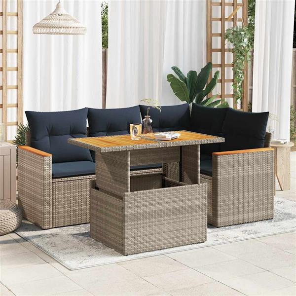 Grote foto vidaxl 5 delige loungeset met kussens poly rattan grijs tuin en terras tuinmeubelen
