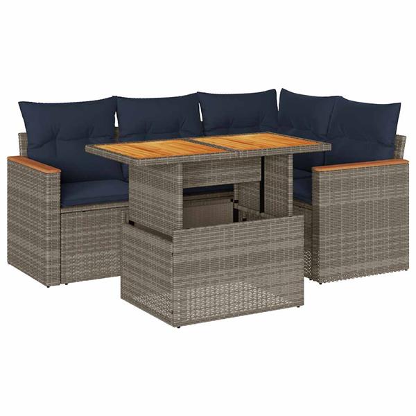 Grote foto vidaxl 5 delige loungeset met kussens poly rattan grijs tuin en terras tuinmeubelen