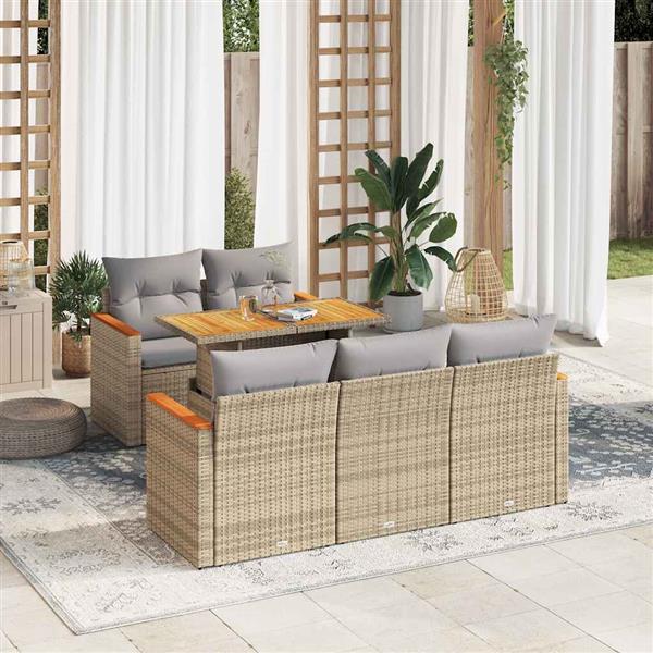 Grote foto vidaxl 6 delige loungeset met kussens poly rattan acacia beige tuin en terras tuinmeubelen