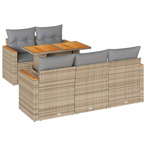 Grote foto vidaxl 6 delige loungeset met kussens poly rattan acacia beige tuin en terras tuinmeubelen