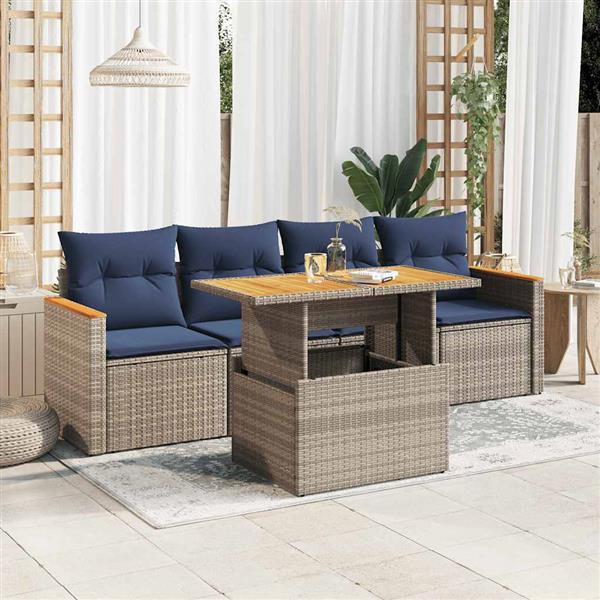 Grote foto vidaxl 5 delige loungeset met kussens poly rattan grijs tuin en terras tuinmeubelen
