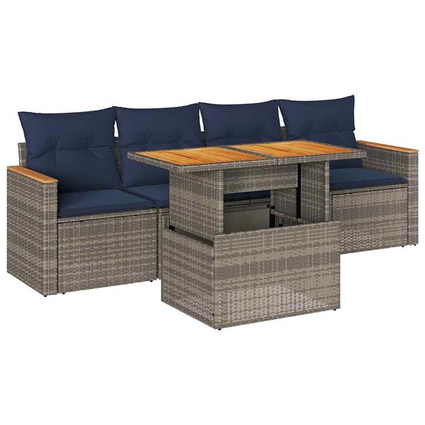 Grote foto vidaxl 5 delige loungeset met kussens poly rattan grijs tuin en terras tuinmeubelen