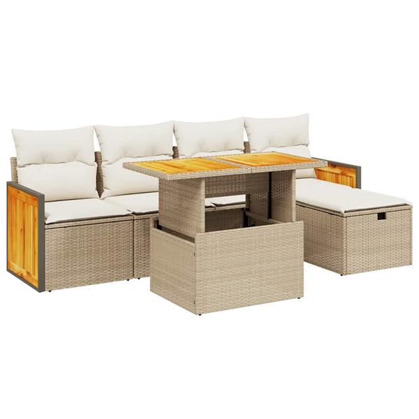 Grote foto vidaxl 6 delige loungeset met kussens poly rattan beige tuin en terras tuinmeubelen