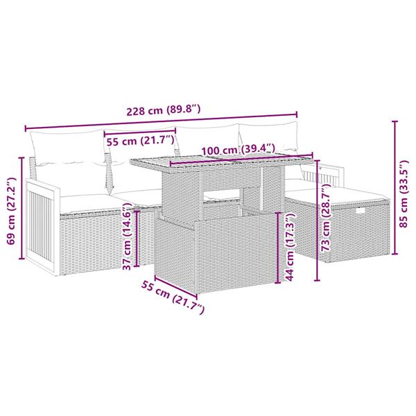 Grote foto vidaxl 6 delige loungeset met kussens poly rattan beige tuin en terras tuinmeubelen
