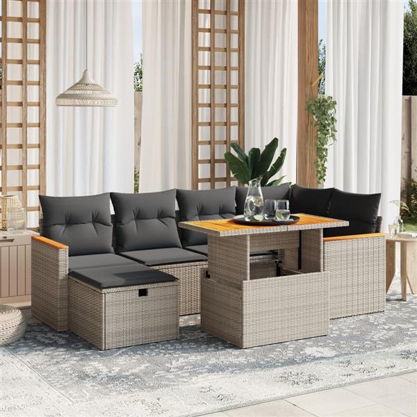 Grote foto vidaxl 7 delige loungeset met kussens poly rattan grijs tuin en terras tuinmeubelen
