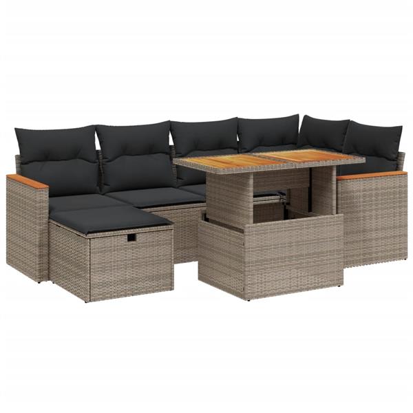 Grote foto vidaxl 7 delige loungeset met kussens poly rattan grijs tuin en terras tuinmeubelen
