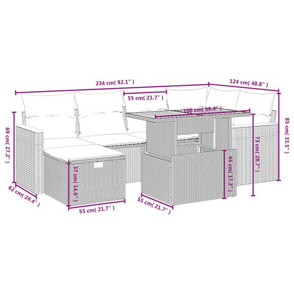 Grote foto vidaxl 7 delige loungeset met kussens poly rattan grijs tuin en terras tuinmeubelen