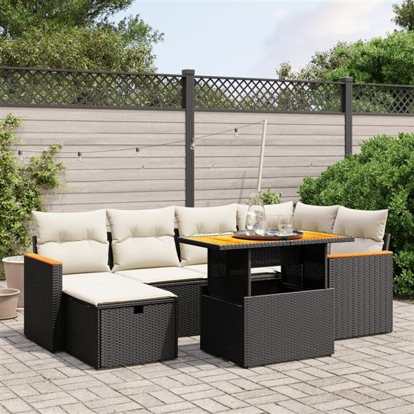 Grote foto vidaxl 7 delige loungeset met kussens poly rattan zwart tuin en terras tuinmeubelen