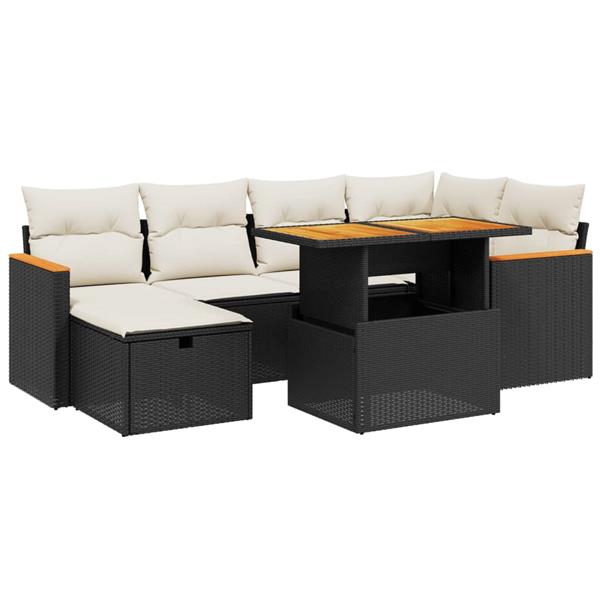 Grote foto vidaxl 7 delige loungeset met kussens poly rattan zwart tuin en terras tuinmeubelen
