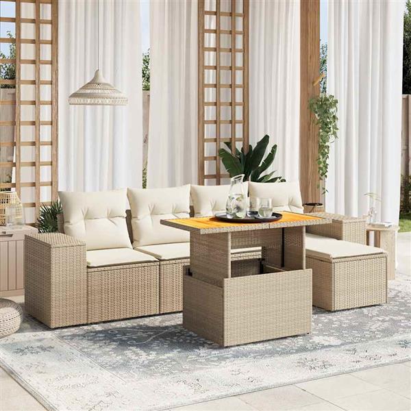 Grote foto vidaxl 6 delige loungeset met kussens poly rattan beige tuin en terras tuinmeubelen