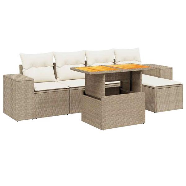 Grote foto vidaxl 6 delige loungeset met kussens poly rattan beige tuin en terras tuinmeubelen