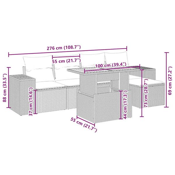Grote foto vidaxl 6 delige loungeset met kussens poly rattan beige tuin en terras tuinmeubelen