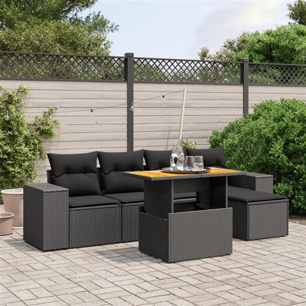 Grote foto vidaxl 6 delige loungeset met kussens poly rattan zwart tuin en terras tuinmeubelen